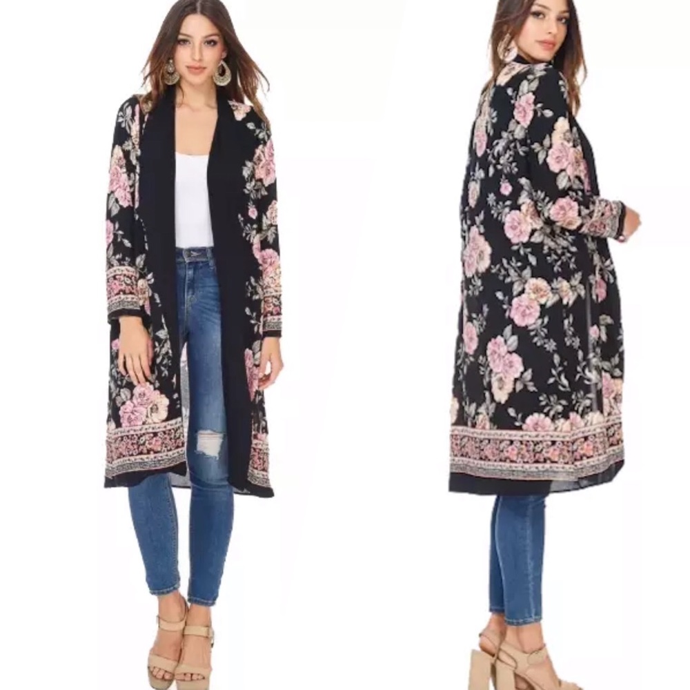 Miley+Molly Floral Crepe Chiffon Kimono Cardigan